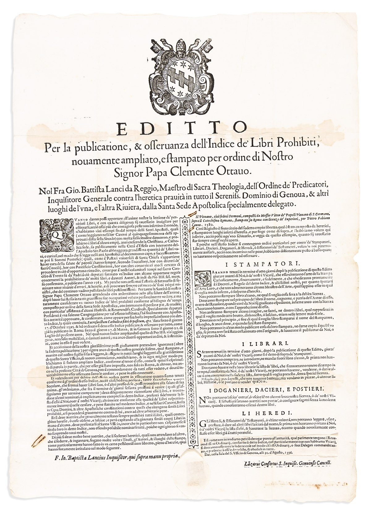 Edicts Regarding Prohibited Books & Publishing. Five Broadsides: 1587-1789.